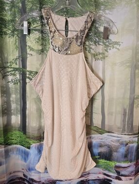 Express Ivory Halter Dress with Gold Sequin Yoke